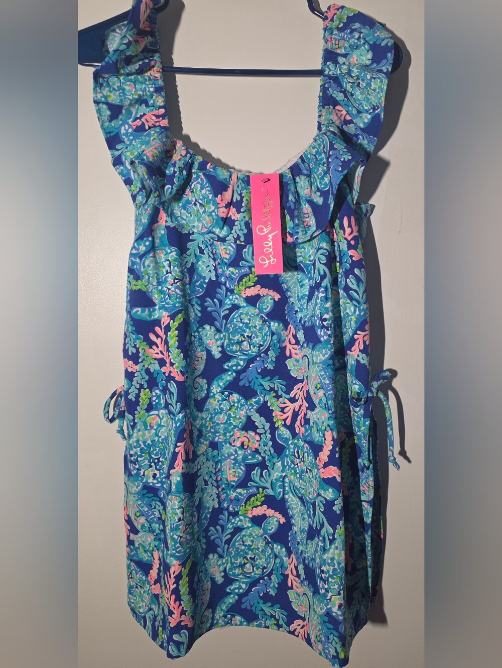 Lilly Pulitzer Blue Floral Ruffle-Shoulder One-Piece - Picture 2 of 6